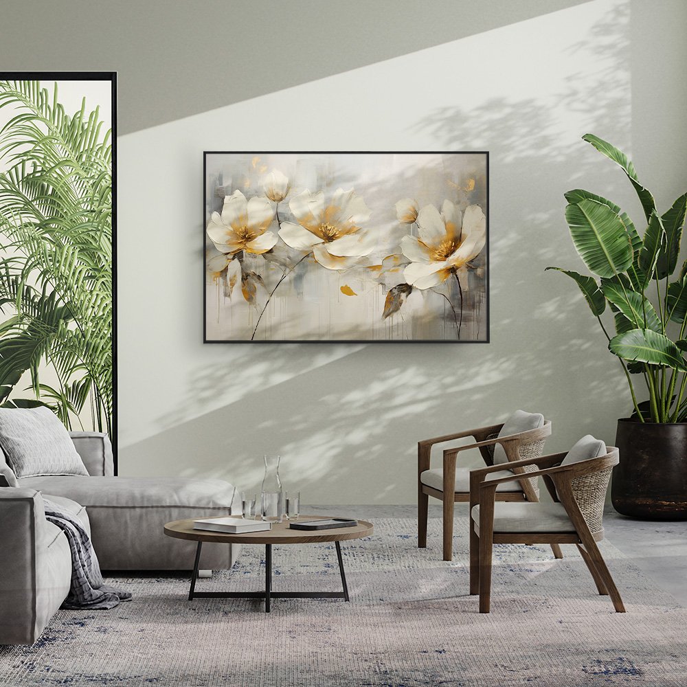 Quadro Decorativo Flores Brancas e Cinzas - ArtBeni Quadros